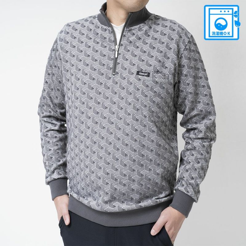 メンズ/ふくれジャガードハーフジップトレーナー
